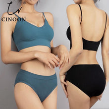 Load image into Gallery viewer, CINOON Cotton Underwear Suit Low-waist Briefs Backless Bralette Lingerie Women Seamless Bra Panty Set
