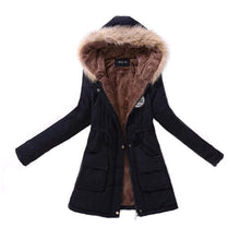 Load image into Gallery viewer, Women Winter Fashion Cotton Jacket Coat Parka Short Fur Collar Hooded Zipper Fleece Solid Pocket Black S-XXXL
