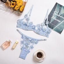 Load image into Gallery viewer, Aduloty 2-Piece Flroal Bra Set Women 13 Colors Mesh Bra Underwire + Panty Underwear Set Ladies Cut Out Sexy Lingerie Set
