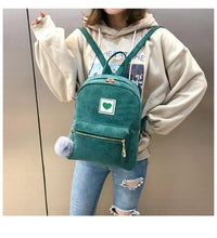 Load image into Gallery viewer, Fashion Women Schoolbags Shoulder Cute Hairball Corduroy Backpack Female Zipper Bag Girl Mochila Bag

