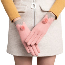 Load image into Gallery viewer, Women's Dralon Rabbit Plush Winter Korean Style Finger Touch Screen Warm Fur Ball Gloves
