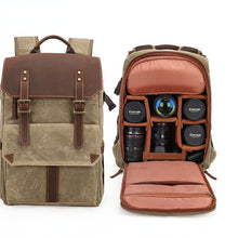 Load image into Gallery viewer, Shoulder Camera Backpack Large Capacity SLR Water-Proof Bag Wax Dye Canvas Camera Bag
