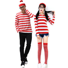 Load image into Gallery viewer, Where's Waldo Now Red and White Stripes Cosplay Costume Adult Men T Shirt Sweater+Hat+Glasses For Christmas Halloween Party Suit
