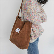 Load image into Gallery viewer, Women Corduroy Casual Shopping Cloth Bag Female Canvas Shoulder Bag Environmental Storage Handbag Reusable Foldable Eco Grocery Totes
