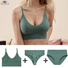 Load image into Gallery viewer, 3 Pcs/Set Women's Underwear Set 1 Bra + 2 Panties Combination Sexy Backless Tank Top Seamless Cotton Thong Briefs
