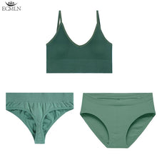 Load image into Gallery viewer, 3 Pcs/Set Women's Underwear Set 1 Bra + 2 Panties Combination Sexy Backless Tank Top Seamless Cotton Thong Briefs
