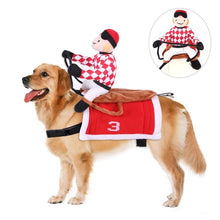 Load image into Gallery viewer, Funny Pet Riding Horse Costume Dog Rider Clothes Halloween Chrismas Cute Suit
