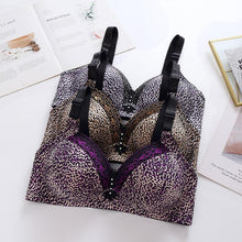 Load image into Gallery viewer, Leopard Print Large Size No Rims Bra Women's Breast-receiving Anti-sagging Push-up Bra
