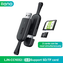 Load image into Gallery viewer, llano USB 3.2 Card Reader 2 in 1 SD TF Smart Card Reader 5Gbps with leather lanyard (Max 1024GB can read）
