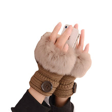 Load image into Gallery viewer, Korean Style Student Knitting Wool Gloves Faux Rabbit Fur Gloves Women's Button Half Finger Gloves
