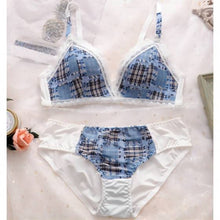 Load image into Gallery viewer, Women's Lace Bra Set No Steel Ring Underwear Bra Small Breasts Gather Traceless Plaid Bra
