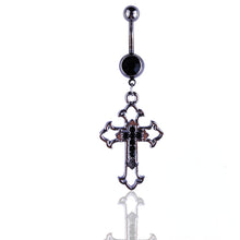 Load image into Gallery viewer, Hollow Cross Dangle Navel Ring 14G  316L surgical steel Belly button ring Body piercing Jewelry Dangle
