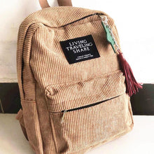 Load image into Gallery viewer, Corduroy Backpack for Women Cute Tassel Student School Bag Casual Knapsack
