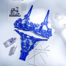 Load image into Gallery viewer, Aduloty 2-Piece Flroal Bra Set Women 13 Colors Mesh Bra Underwire + Panty Underwear Set Ladies Cut Out Sexy Lingerie Set
