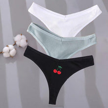 Load image into Gallery viewer, 3PCS Cotton Embroidery G-string Women's Panties Sexy Cherry Underwear Women Solid Color Panties Female Underpants M-XL
