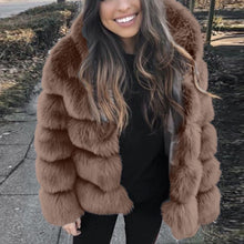 Load image into Gallery viewer, Women Ladies Fashion Faux Fur Thick Coats Mink Winter Long Sleeve Hooded Warm Jacket Outerwear
