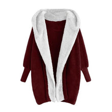 Load image into Gallery viewer, Women Coat with Hat Long Sleeves Causal Contrast Color Winter Jacket
