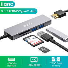 Load image into Gallery viewer, 5 in 1 Docking Station Type-C to HDMI 4K + USB 3.0 + SD + Micro SD TF Card Reader Extension Hub 5Gbps USB-C Splitter Multi-function Adapter Data Hub
