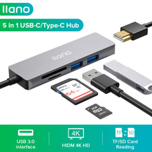 Load image into Gallery viewer, 5 in 1 Docking Station Type-C to HDMI 4K + USB 3.0 + SD + Micro SD TF Card Reader Extension Hub 5Gbps USB-C Splitter Multi-function Adapter Data Hub

