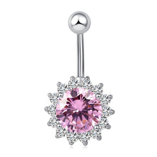 Load image into Gallery viewer, Flower Crystal Navel Belly Ring Button Bar Body Piercing Jewelry
