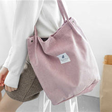 Load image into Gallery viewer, Women Corduroy Casual Shopping Cloth Bag Female Canvas Shoulder Bag Environmental Storage Handbag Reusable Foldable Eco Grocery Totes
