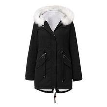 Load image into Gallery viewer, Winter Women's White Fur Collar Parka Mid Length Hooded Warm Fleece Solid Color Long Sleeve Casual Chic Coat M-4XL
