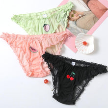 Load image into Gallery viewer, Lady Sexy Lace Lingerie Temptation Low-waist Panties Fruit Embroidery Female Transparent Briefs Seamless Sweet Girl Underpants
