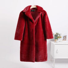 Load image into Gallery viewer, Women Contrast Color Mink Faux Fur Coat Turn Down Collar Winter Fur Lady Long Coat

