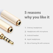 Load image into Gallery viewer, llano AUX 3.5mm Audio Splitter Cable 3.5mm Male to 2 Female Headphone Microphone Dual Interface Cable Stereo Live Broadcast Sing Recording
