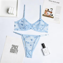Load image into Gallery viewer, Aduloty's Women's Candy-Color Lace Embroidered Sexy Lingerie Set Underwire Gather Bra Mesh See-Through Erotic Underwear Panties

