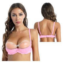 Load image into Gallery viewer, Women 1/2 Cup Push Up Bra Top Underwire Lace Bra Sexy Erotic Open Cup Bustier Bra Adjustable Strap Sponge Padded Bra Underwear
