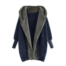 Load image into Gallery viewer, Women Coat with Hat Long Sleeves Causal Contrast Color Winter Jacket
