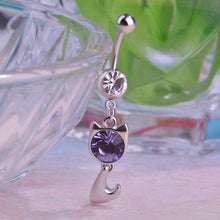 Load image into Gallery viewer, Small Cat Navel Bell Rings Silver Color Animal Nombril Ombligo Crystal Long Navel Ring Women Beach Navel Piercing Body Jewelry
