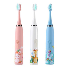 Load image into Gallery viewer, Sonic Rechargeable Childrens Electric Toothbrush 4 Memory Modes 6 Soft Brush Heads IPX7 Waterproof
