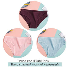 Load image into Gallery viewer, 3Pcs/Set Cotton Panties for Women Sexy Low Rise Briefs Ladies M-XL Underpants Female Solid Color Lingerie Girl Intimates
