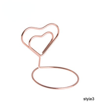 Load image into Gallery viewer, 10Pcs Romantic Metal Place Card Holder Heart Diamond Photo Clip Table Number Stand Seat Marker Cool Wedding Party Desktop Decor
