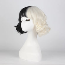 Load image into Gallery viewer, movie Cruella Wig Half Black and White Wigs for Costume Cosplay Women Girls Short Curly  Hair  Cute Wigs for Party Halloween
