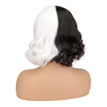 Load image into Gallery viewer, movie Cruella Wig Short Wigs for Halloween Cosplay Women Black White Synthetic Hair Wig + Wig Cap
