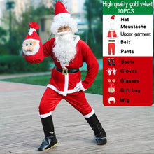 Load image into Gallery viewer, santa claus costume men hat belt beard gift bag cosplay cute funny polyester material new style White and red

