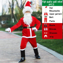 Load image into Gallery viewer, santa claus costume men hat belt beard gift bag cosplay cute funny polyester material new style White and red
