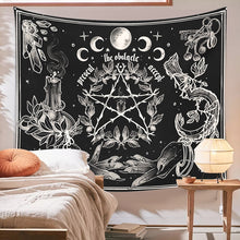 Load image into Gallery viewer, witchcraft Tapestry White and Black Floral Hands Psychedelic magic Hippie Boho Wall Hanging Divination Tapestry bedroom decor
